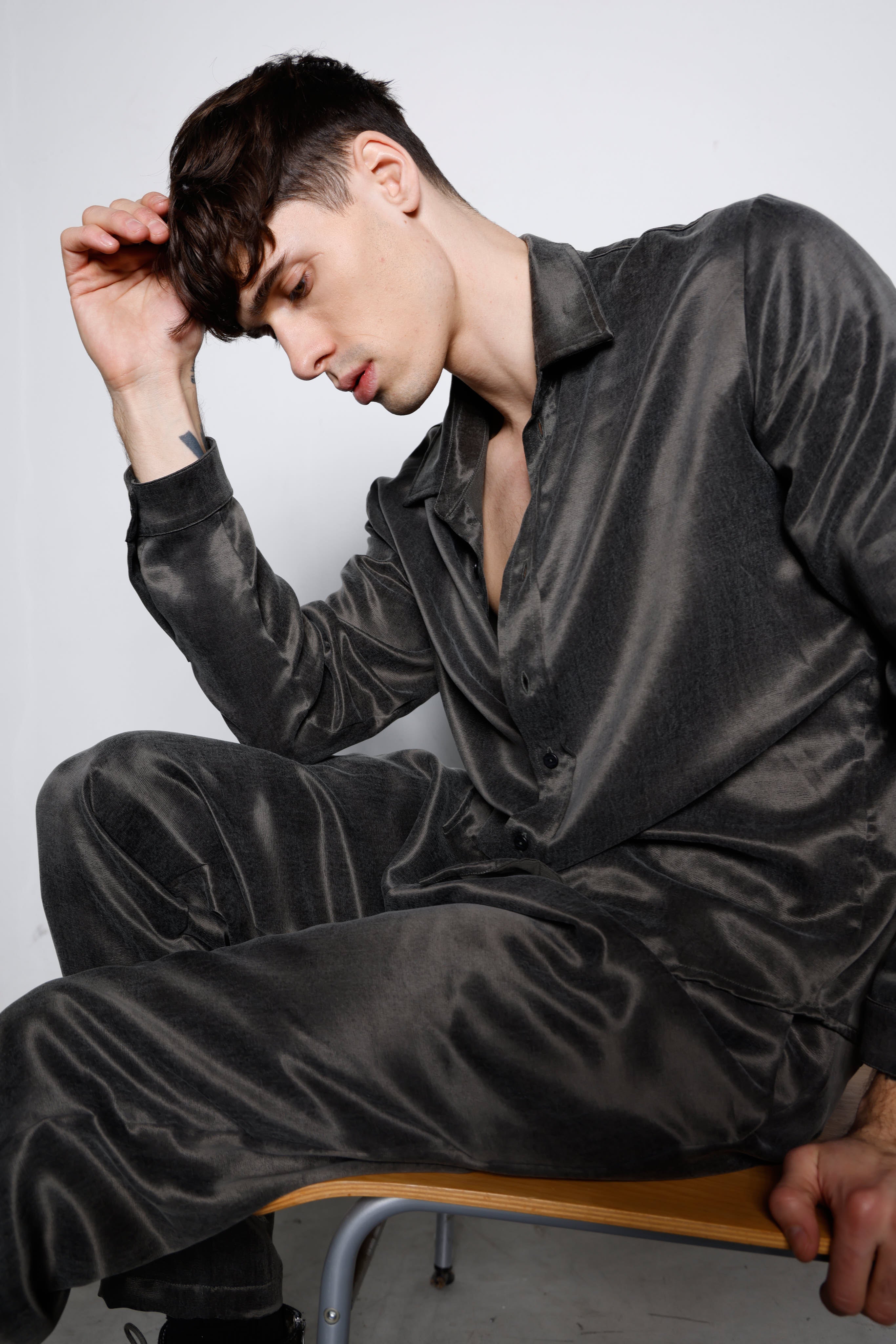 Men's Long-Sleeved Viscose-Cupro Blend Shirt MSL030 W162