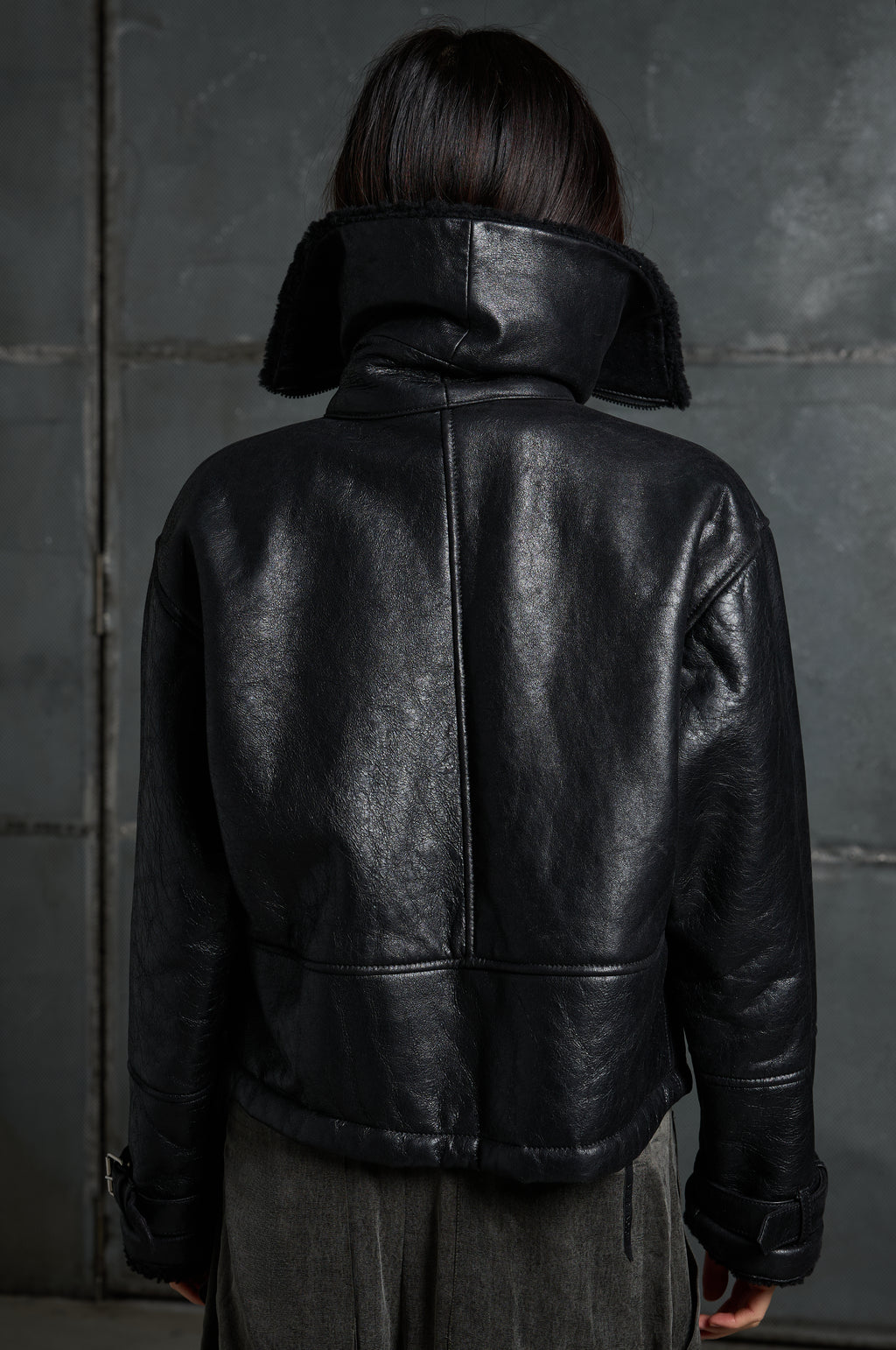 Women's leather jacket with sheepskin collar LJM013