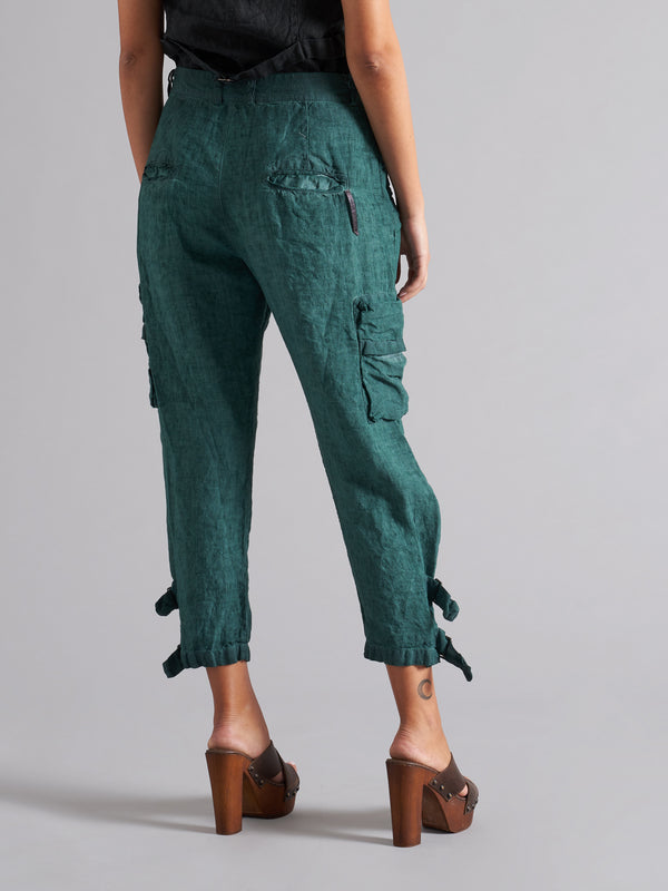 Women's linen cargo trousers LMPA055 W142