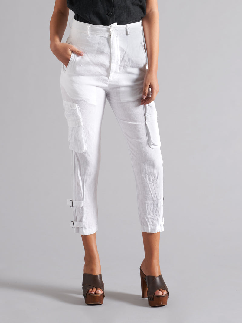 Women's linen cargo trousers LMPA055 W142