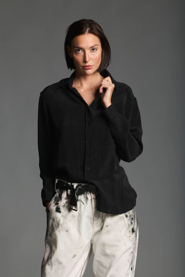 Women's long-sleeved viscose-cupro blend shirt LMSL022 W162