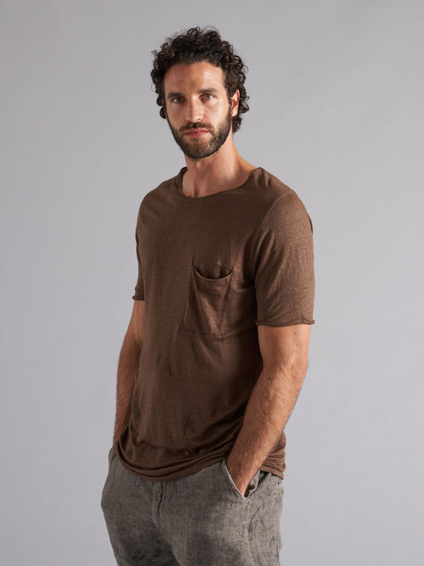 Short-sleeved linen t-shirt with pocket MTH030