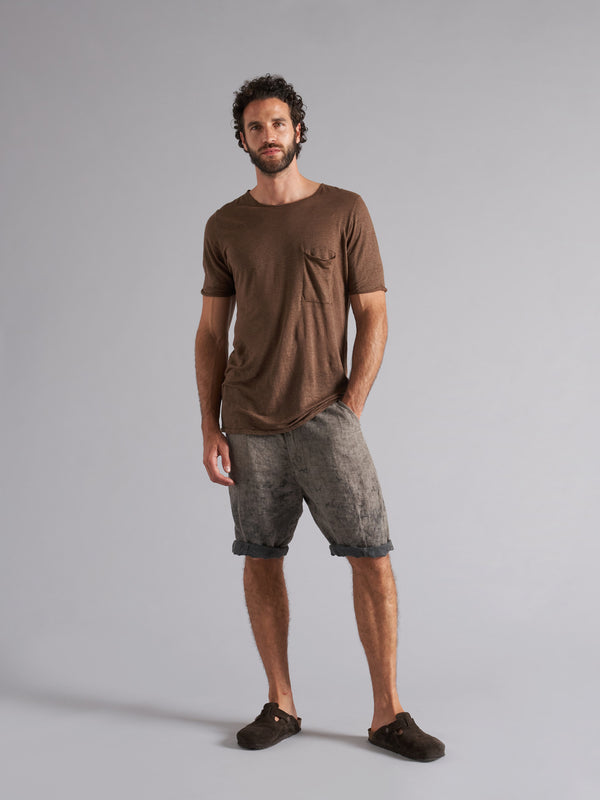 Short-sleeved linen t-shirt with pocket MTH030