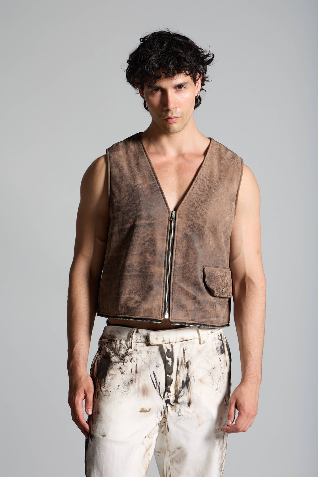 Gilet uomo in pelle con marsupi removibili MBW003 LT-44