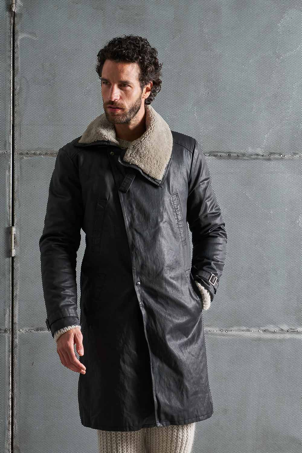 Cappotto uomo in tessuto twill coat e vero montone MCL001