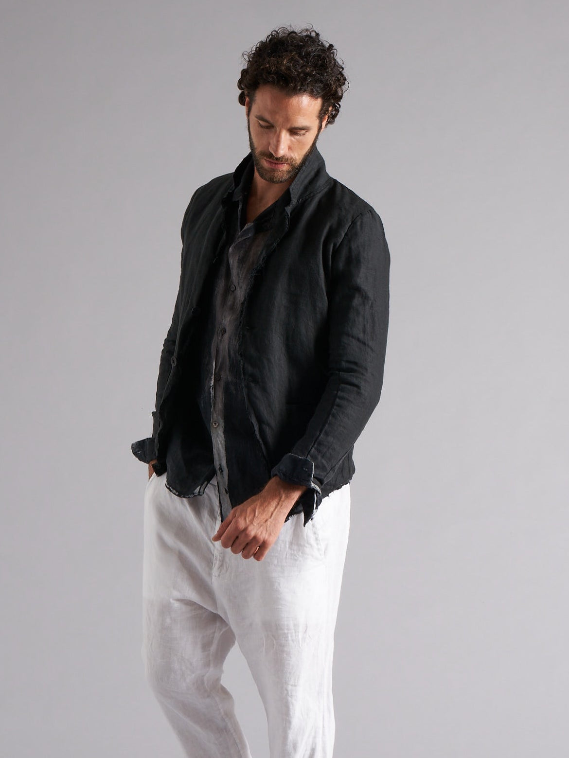 Men's linen shirt jacket MJA035 W045