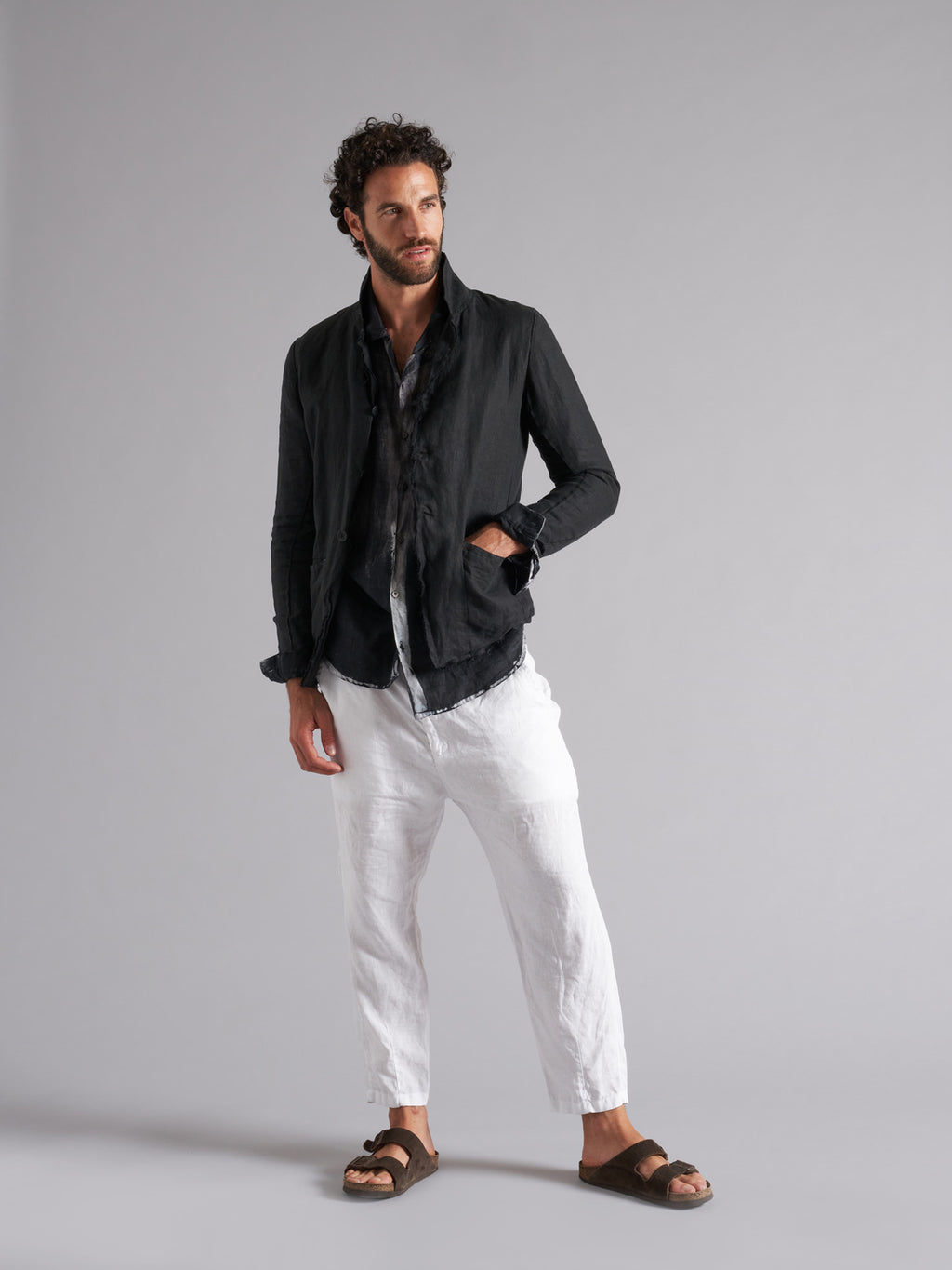 Men's linen shirt jacket MJA035 W045