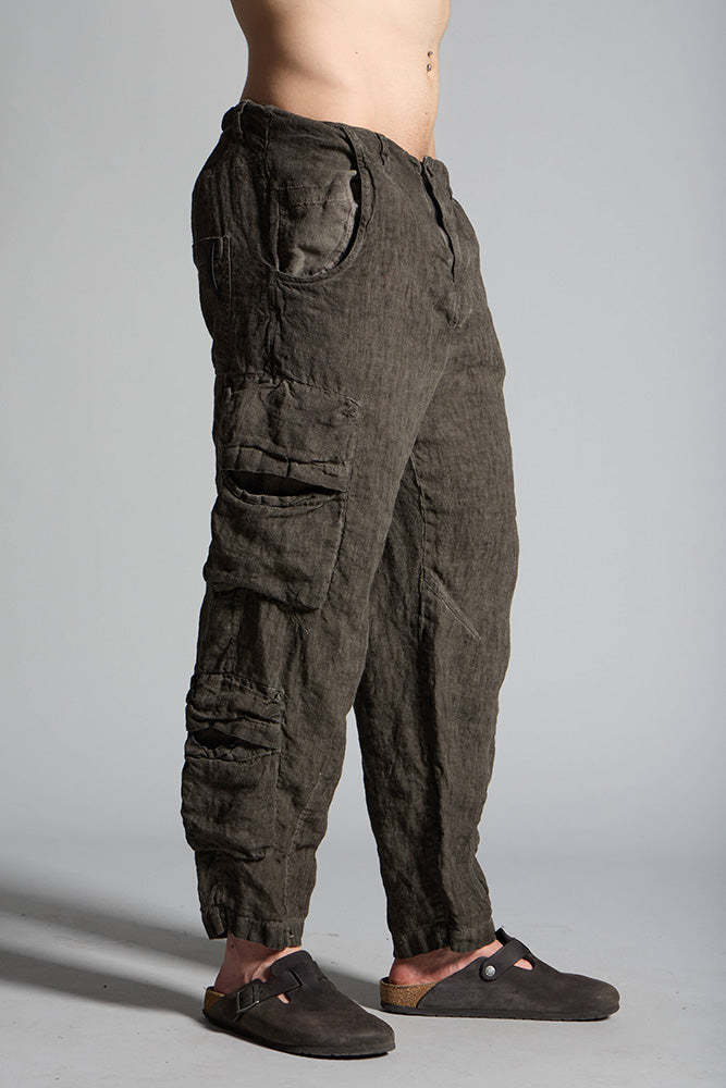 Pantalone uomo con tasconi in 100% lino MPA082 W142