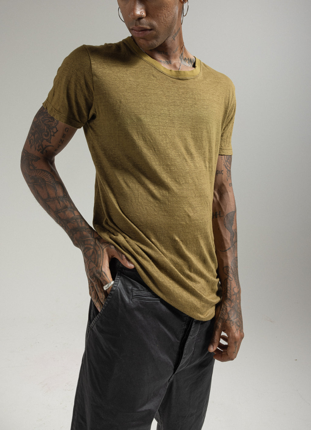 MEN'S SHORT-SLEEVED LINEN T-SHIRT MTH068 K346