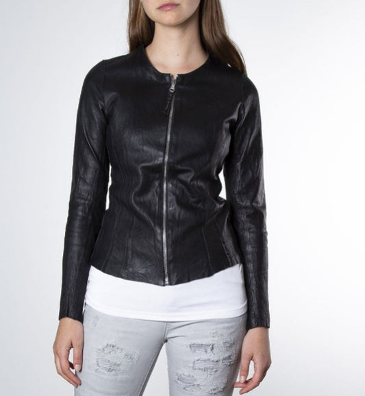 Real leather jacket with zip